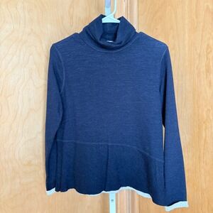 athe vanessabruno Navy Blue Textured Turtleneck Sweater Women's Size M